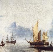 unknow artist A Dutch Yacht and Other Vessels Becalmed Near the Shore oil painting on canvas